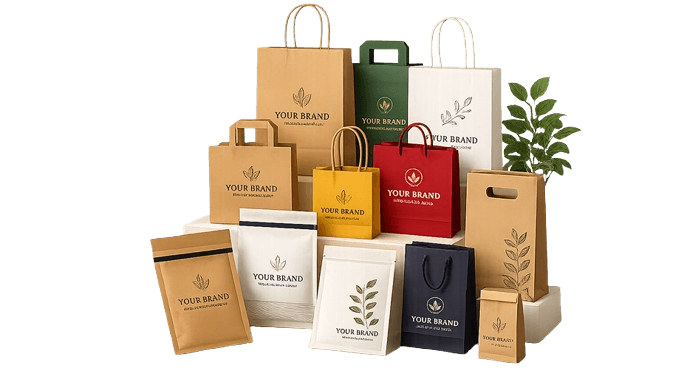 Custom branded paper bags manufactured by Pack8